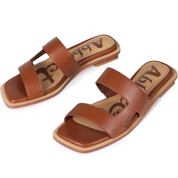 Brown leather Slide Sandals Women size 11 with Memory Foam Slippers NEW NWT - Picture 1 of 8